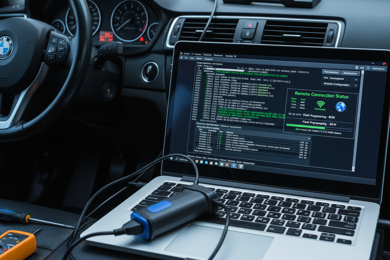 OBD coding of a car being done remotely through a computer